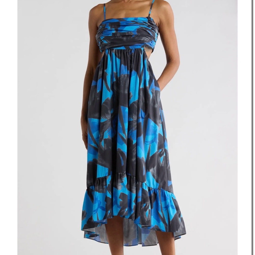 Hutch Blue and Black Floral High-Low Midi Dress